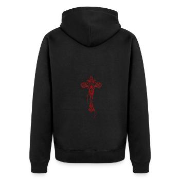 Cyber Crucifix Awesome Cybersigilism For Geometric - Unisex Premium Bio Zip Hoodie - Schwarz - Hinten - Nico (187cm)