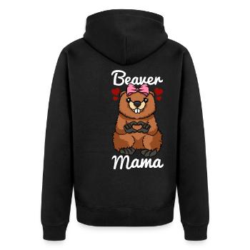 Biber Mama Finger Herz Biber Schleife - Unisex Premium Bio Zip Hoodie - Schwarz - Hinten - Nico (187cm)