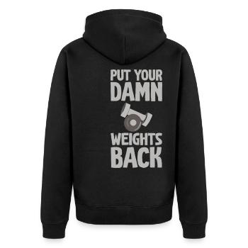 Remettez vos fichus poids 2 - Veste à capuche bio Premium Unisexe - noir - Dos - Nico (187cm)