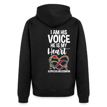 I Am His Voice, He Is My Heart #specialneedsmom 2 - Unisex Premium Bio Zip Hoodie - Schwarz - Hinten - Nico (187cm)
