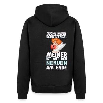 Suche Schutzengel Nerven - Unisex Premium Bio Zip Hoodie - Schwarz - Hinten - Nico (187cm)