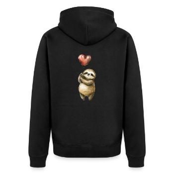 Faultier Herz Aquarell - Unisex Premium Bio Zip Hoodie - Schwarz - Hinten - Nico (187cm)