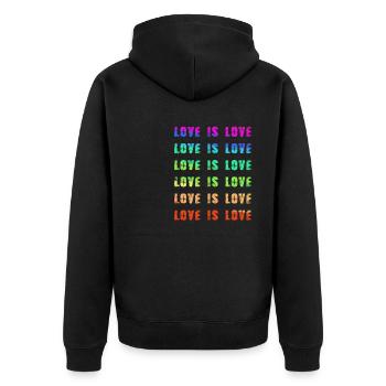 love is love,herzen,bunt,regenbogen,love - Unisex Premium Bio Zip Hoodie - Schwarz - Hinten - Nico (187cm)