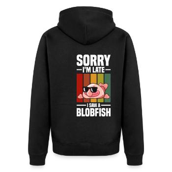 Blobfisch | Fische Aquaristik Blobfische Geschenke - Unisex Premium Bio Zip Hoodie - Schwarz - Hinten - Nico (187cm)