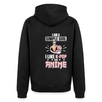 I Am A Simple Girl I Like K-Pop And Anime - Unisex Premium Bio Zip Hoodie - Schwarz - Hinten - Nico (187cm)