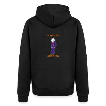 Coole Retro Cartoon Vampir Gummischlauch Illustration - Unisex Premium Bio Zip Hoodie - Schwarz - Hinten - Nico (187cm)