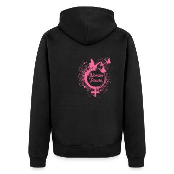 woman power,freiheit,schmetterlinge,frauen,pink - Unisex Premium Bio Zip Hoodie - Schwarz - Hinten - Nico (187cm)
