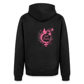 girl power,freiheit,schmetterlinge,frauen,pink - Unisex Premium Bio Zip Hoodie - Schwarz - Hinten - Nico (187cm)