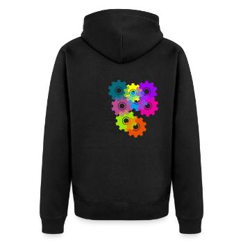 Zahnrad, Zahnräder, Räder, bunt - Unisex Premium Bio Zip Hoodie - Schwarz - Hinten - Nico (187cm)