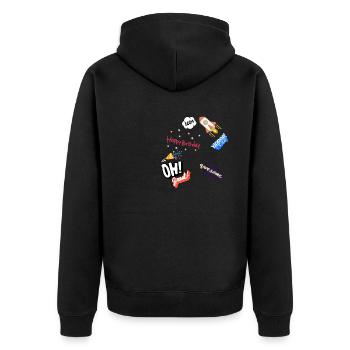 Happy birthday,comic, Rakete, Sterne, Geburtstag - Unisex Premium Bio Zip Hoodie - Schwarz - Hinten - Nico (187cm)