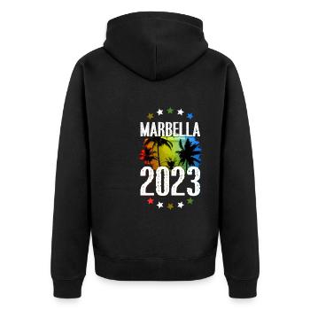 Marbella 2023 - Unisex Premium Organic Zip Hoodie - black - Back - Nico (187cm)