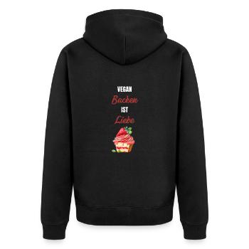 Vegan Backen ist Liebe | Geschenkidee - Unisex Premium Bio Zip Hoodie - Schwarz - Hinten - Nico (187cm)