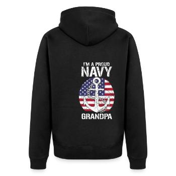 I'm A Proud Navy Grandpa US Veteran Stolzer Opa - Unisex Premium Bio Zip Hoodie - Schwarz - Hinten - Nico (187cm)