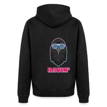 Ravin' Raving DJ Rabe - Unisex Premium Bio Zip Hoodie - Schwarz - Hinten - Nico (187cm)