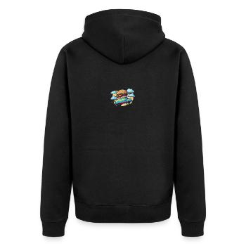 Burger Bus fliegt durch die Wolken - Unisex Premium Bio Zip Hoodie - Schwarz - Hinten - Nico (187cm)