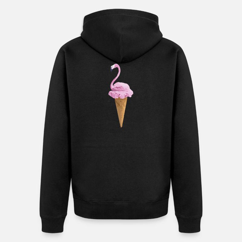 Flamingo mit Eiscreme - Unisex Premium Bio Zip Hoodie - Schwarz
