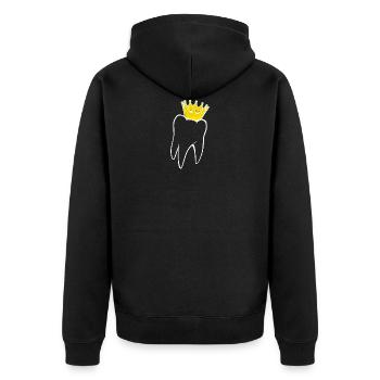Zahn mit Krone - Chefarzt - Unisex Premium Bio Zip Hoodie - Schwarz - Hinten - Nico (187cm)