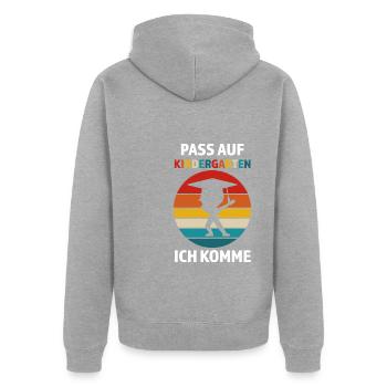 Kindergarten Anfang Kindergartenkind Geschenk - Unisex Premium Bio Zip Hoodie - Grau meliert - Hinten - Nico (187cm)
