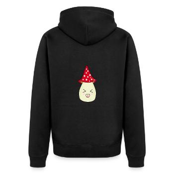 Pilz Fliegenpilz rot mit Gesicht - Unisex Premium Bio Zip Hoodie - Schwarz - Hinten - Nico (187cm)