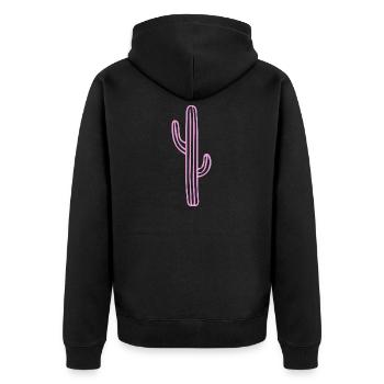 Minimal Cactus Shirt – Boho Desert Aesthetic - Unisex Premium Organic Zip Hoodie - black - Back - Nico (187cm)
