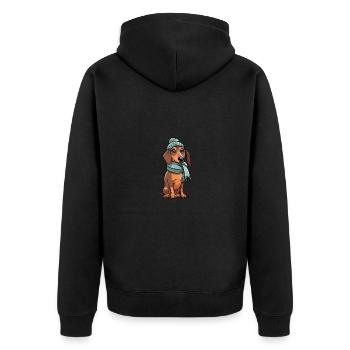 Cute dachshund in festive winter look! - Unisex Premium Organic Zip Hoodie - black - Back - Nico (187cm)