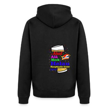 ob Alaaf, Alä Meck Helau Hauptsache heute blau - Unisex Premium Bio Zip Hoodie - Schwarz - Hinten - Nico (187cm)