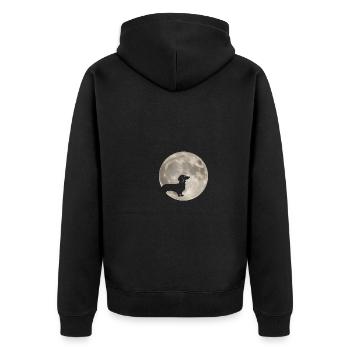 Mond Hund Dackel - Unisex Premium Bio Zip Hoodie - Schwarz - Hinten - Nico (187cm)