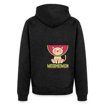 Wassermelone Katze - Unisex Premium Bio Zip Hoodie - Schwarz - Hinten - Nico (187cm)