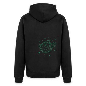 Dicker Kugelfisch - Unisex Premium Bio Zip Hoodie - Schwarz - Hinten - Nico (187cm)