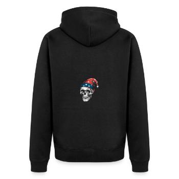 Skull mit bunter Kappe lustiges Skulldesign - Unisex Premium Bio Zip Hoodie - Schwarz - Hinten - Nico (187cm)