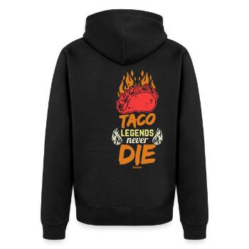Taco Legends Never Die - Unisex Premium Bio Zip Hoodie - Schwarz - Hinten - Nico (187cm)