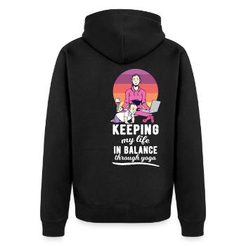 Keeping My Life In Balance Through Yoga - Unisex Premium Organic Zip Hoodie - black - Back - Nico (187cm)