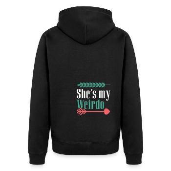 sie ist meine verrückte paare - Unisex Premium Bio Zip Hoodie - Schwarz - Hinten - Nico (187cm)