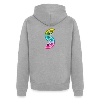 farbige Zitronenschnitze - Unisex Premium Bio Zip Hoodie - Grau meliert - Hinten - Nico (187cm)