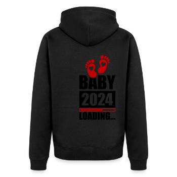 Baby 2024 Loading - Unisex Premium Bio Zip Hoodie - Schwarz - Hinten - Nico (187cm)