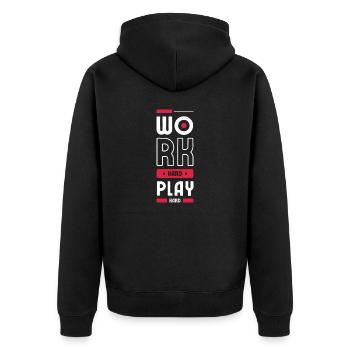 Work hard - Unisex Premium Organic Zip Hoodie - black - Back - Nico (187cm)