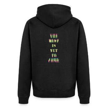 Das Beste kommt noch.. - Unisex Premium Bio Zip Hoodie - Schwarz - Hinten - Nico (187cm)