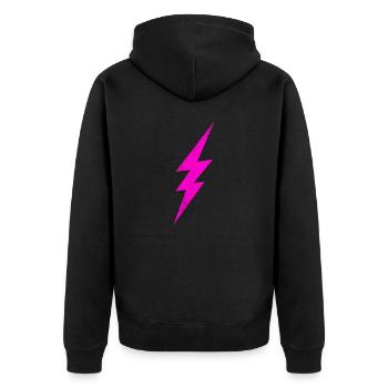 PURPLE ELECTRIC STORM - Unisex Premium Bio Zip Hoodie - Schwarz - Hinten - Nico (187cm)