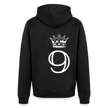 9 Zahl Krone - Unisex Premium Bio Zip Hoodie - Schwarz - Hinten - Nico (187cm)