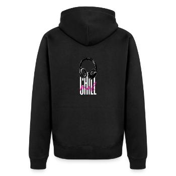 Chill mal - Statement Spruch Aussage - Unisex Premium Bio Zip Hoodie - Schwarz - Hinten - Nico (187cm)