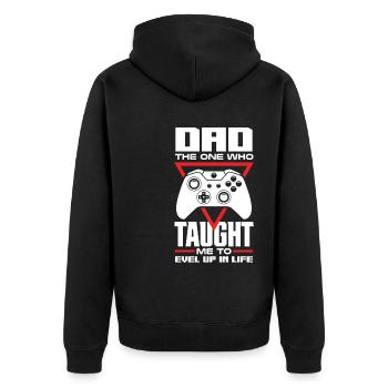 Papa Celui qui m’a appris à niveler ma vie - Veste à capuche bio Premium Unisexe - noir - Dos - Nico (187cm)