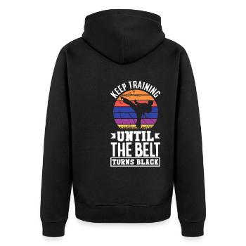 Keep Training Until The Belt Turns Black - Unisex Premium Bio Zip Hoodie - Schwarz - Hinten - Nico (187cm)