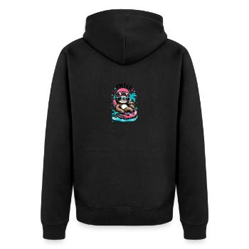 Chill Faultier - Unisex Premium Bio Zip Hoodie - Schwarz - Hinten - Nico (187cm)
