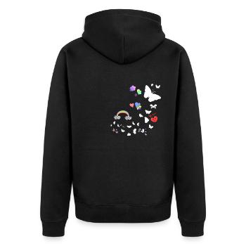 Schmetterlinge,regenbogen, Sterne,Herzen - Unisex Premium Bio Zip Hoodie - Schwarz - Hinten - Nico (187cm)
