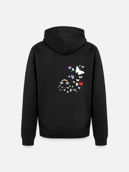 Schmetterlinge,regenbogen, Sterne,Herzen - Unisex Premium Bio Zip Hoodie - Schwarz