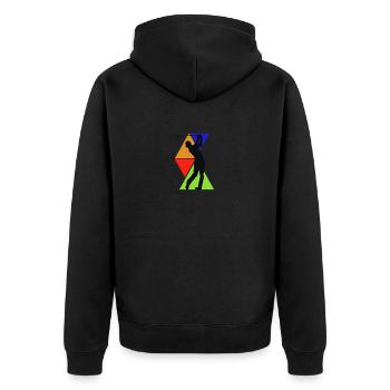 GolfSpieler - Unisex Premium Bio Zip Hoodie - Schwarz - Hinten - Nico (187cm)