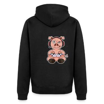 Pig With Gaming Controller I Funny Gaming I Gamer - Unisex Premium Bio Zip Hoodie - Schwarz - Hinten - Nico (187cm)