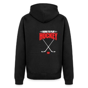 Born To Play Hockey - Unisex Premium Bio Zip Hoodie - Schwarz - Hinten - Nico (187cm)
