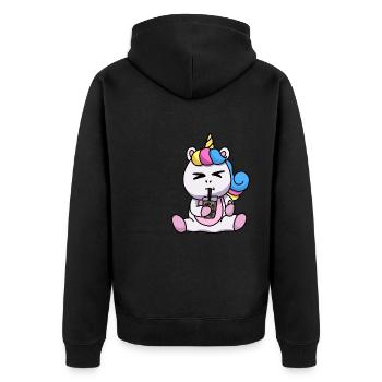 Bubble Tea Drinking Unicorn Anime Kawaii - Unisex Premium Organic Zip Hoodie - black - Back - Nico (187cm)