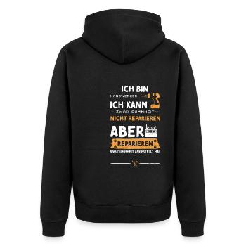 Ich Bin Handwerker Ich Kann Zwar... - Unisex Premium Bio Zip Hoodie - Schwarz - Hinten - Nico (187cm)